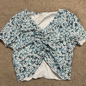 SHEIN teens patterned, scrunched crop top.
